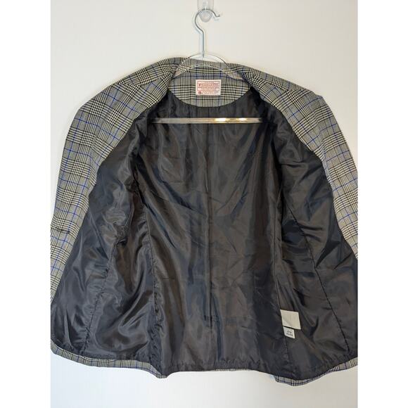 Pendleton Blazer Wool Black White Houndstooth Blue Windowpane Vintage 80's - Picture 4 of 11